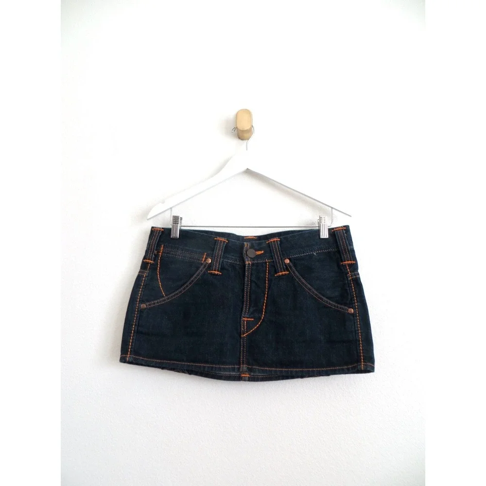 NEW! Vintage Y2K TRUE RELIGION Denim Jean Short Mini Skirt SZ 29